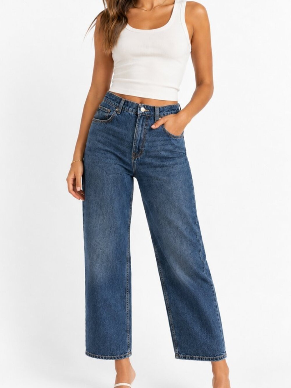 H&M Divided High Waist Wide Leg Ankle Jeans - 6